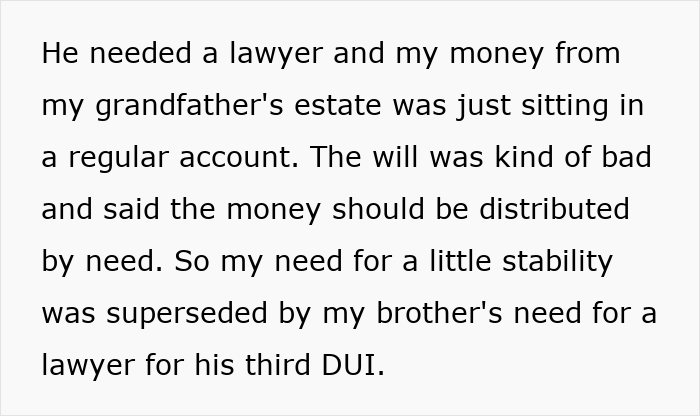 Text explaining parents' favoritism impacting family dynamics, with favored child facing legal issues and neglected child refusing help.