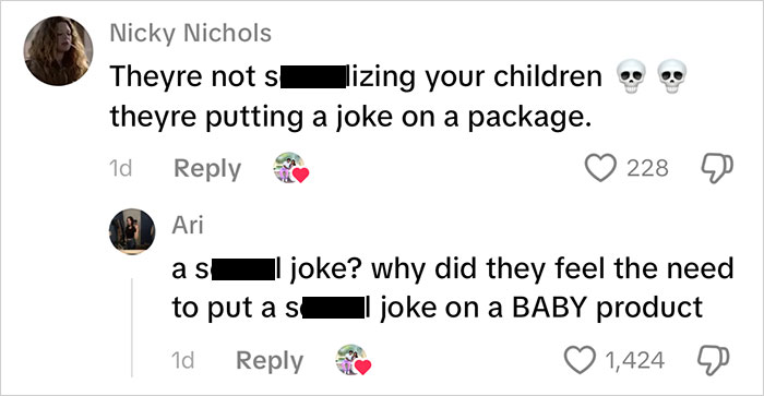 Screenshot of online comments reacting to Frida Mom's controversial marketing on a baby product package.