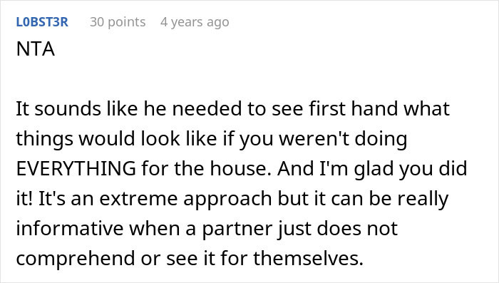 Screenshot of an online comment discussing a man complaining about paying the price and eating fast food while wife works longer shifts.