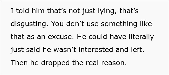 Text excerpt showing a first date gone wrong after a guy fakes an emergency but gets caught.