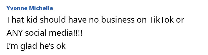 User comment expressing concern about child safety on TikTok and relief that the 9-year-old is okay after facial burns.