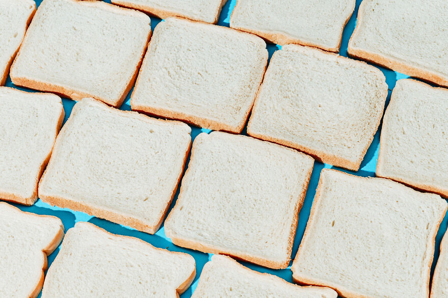 Slices of white bread arranged on a surface, illustrating everyday items taking on new life with genius hacks.