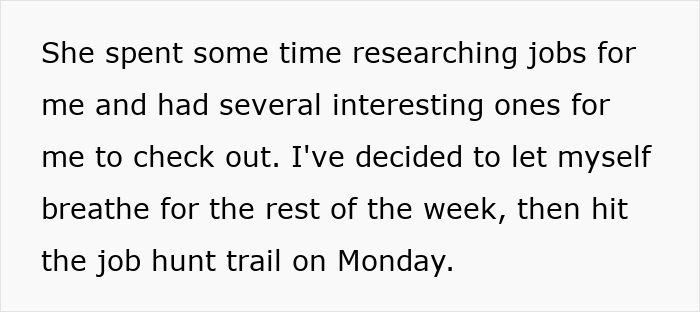 Text excerpt about job searching and taking a break, related to man fired over a crude drawing and his story.