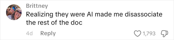 Comment from Brittney expressing how AI elements in the Lucy Letby documentary made it hard to watch, sparking Netflix backlash.