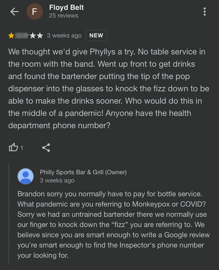 Owner Of Philly Sports Bar & Grill Extremely Rude