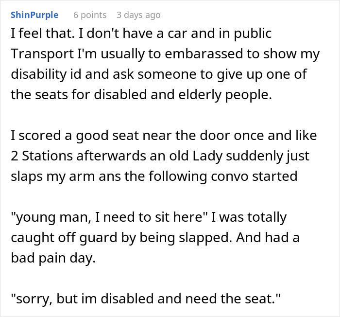 Person dealing with handicapped spot drama after confrontation by an entitled lady on public transport.