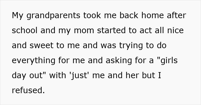 Text excerpt discussing a younger sister trouble confession about family dynamics and refusing a girls day out offer.