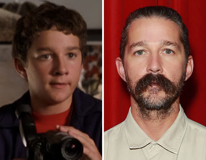 Side-by-side images of a beloved child star from Hollywood as a boy holding a camera and as an adult with a beard and mustache.