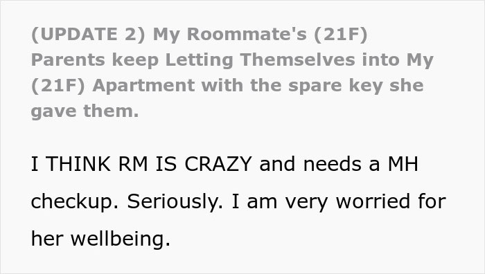 Woman stunned as roommate&rsquo;s parents use spare key to enter apartment and act like babysitters unexpectedly.