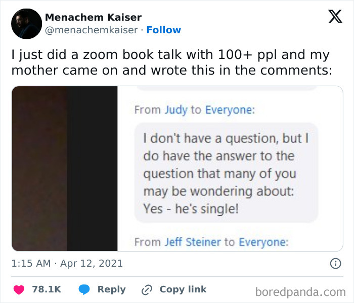 Screenshot of a Zoom chat message humorously illustrating boomers trying technology and failing miserably during a virtual event.