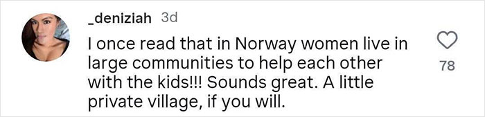 Social media comment from woman discussing community support for kids, relating to pros and cons of platonic co-parenting.