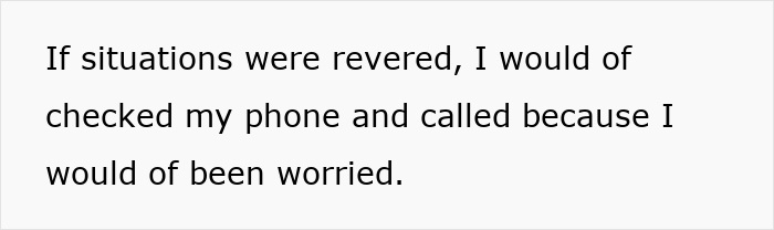 Text on a white background that reads a worried reaction about a boyfriend abandoning his girlfriend on date night.