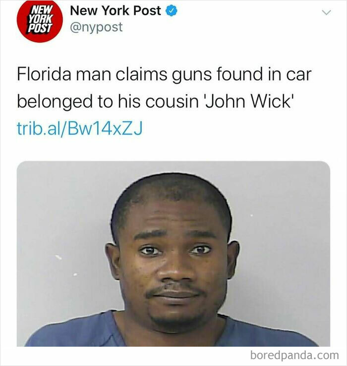 Mugshot of a man linked to guns found in car, illustrating unhinged news headlines from America.