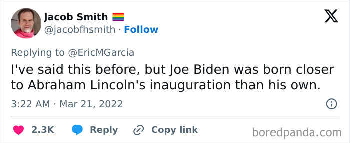 Screenshot of a tweet sharing a far-fetched but true fact about Joe Biden’s birth date in relation to Abraham Lincoln’s inauguration.
