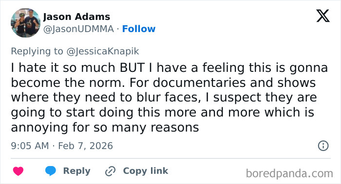 Tweet criticizing Netflix&rsquo;s creative decision that made the Lucy Letby documentary hard to watch due to blurred faces.