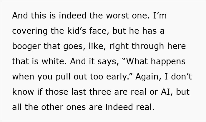 Text excerpt discussing controversial marketing with mentions of a child's face and inappropriate Frida Mom campaign causing chaos online.
