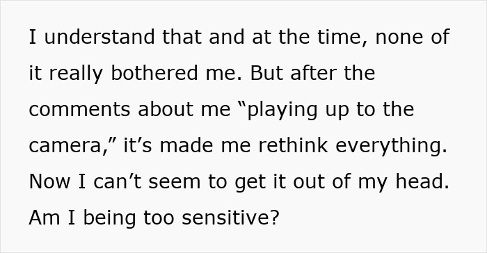 Text about wife hurt over husband&rsquo;s reaction to her wedding look and rethinking sensitivity after online comments.