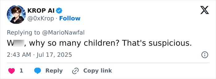 Screenshot of a tweet questioning why a couple has so many children, relating to surrogate suing couple with 21 kids.