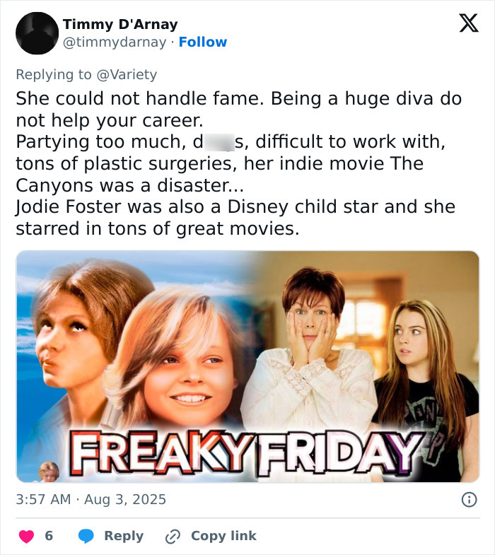 Alt text: Lindsay Lohan exposing the dark side of growing up famous in a candid movie scene from Freaky Friday.