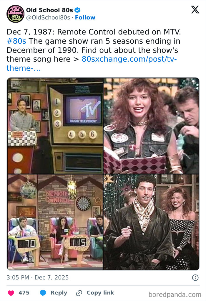 Collage of 1980s TV show Remote Control scenes with retro set, contestants, and vintage MTV screen, 80s nostalgia.
