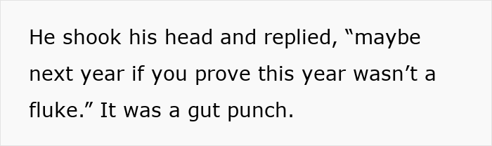 Alt text: Frustrated employee reacts after boss offers excuses instead of a bonus despite record results and top performance.