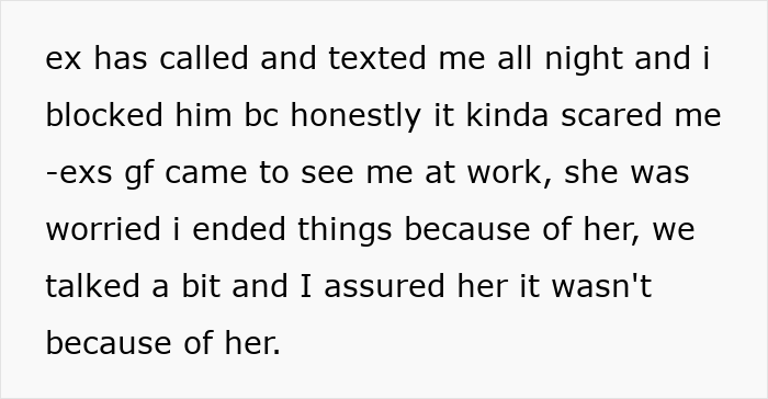 Text message conversation about a woman deciding to leave fianc&eacute; over boyfriend and dealing with ex's interference.