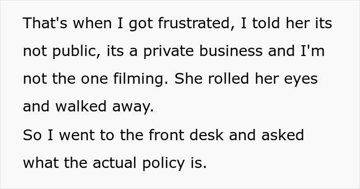 Woman rolls her eyes at man who calls him a creep after he asks her to stop filming at the gym.