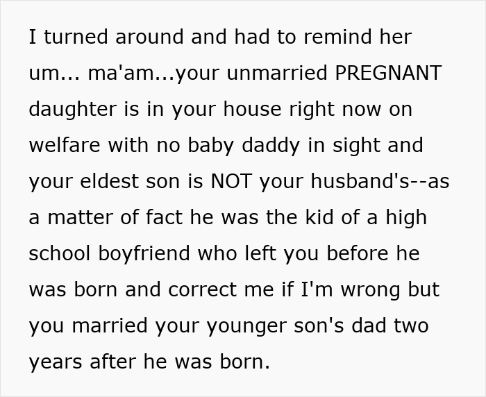 Text image showing a woman judging a coworker&rsquo;s life choices while ignoring her own conflicting morals.