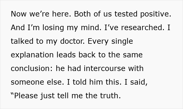 Text describing a woman&rsquo;s experience with chlamydia and suspecting her boyfriend of cheating in their relationship.