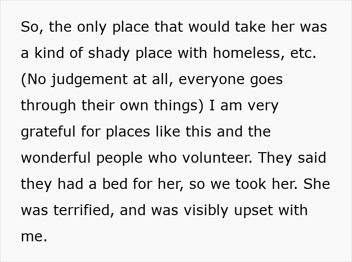 Pregnant sister entering a homeless shelter bed, feeling terrified and visibly upset but grateful for supportive volunteers.