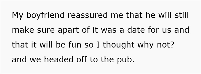 Text showing a message about a boyfriend reassuring his girlfriend that their date night will be fun before heading to the pub.