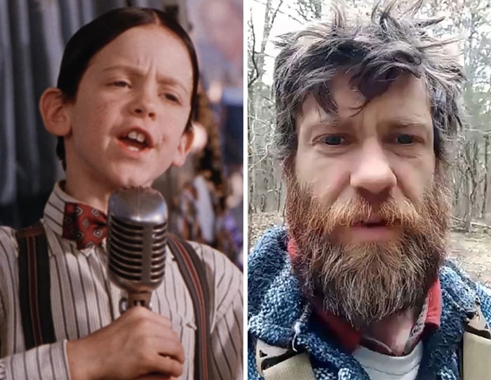 Split image showing a beloved Hollywood child star performing and the same actor years later depicting a heartbreaking downfall.