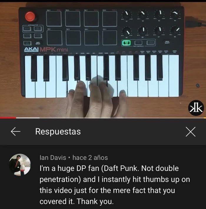 Hands playing a music keyboard with a comment expressing appreciation in a thread featuring hilarious memes with cynicism.