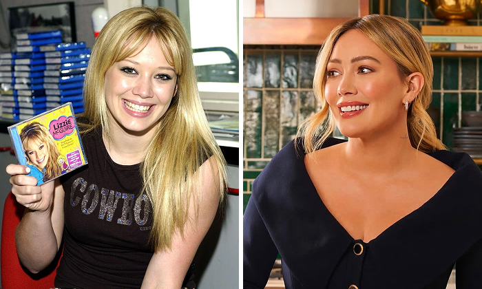 Hilary Duff Young woman before and after celebrity dental implant makeovers, showing transformation to a bright, confident smile.