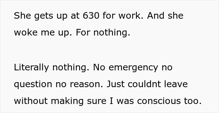 Text message conversation about a woman waking up her boyfriend as soon as she wakes up, showing normal couple behavior.
