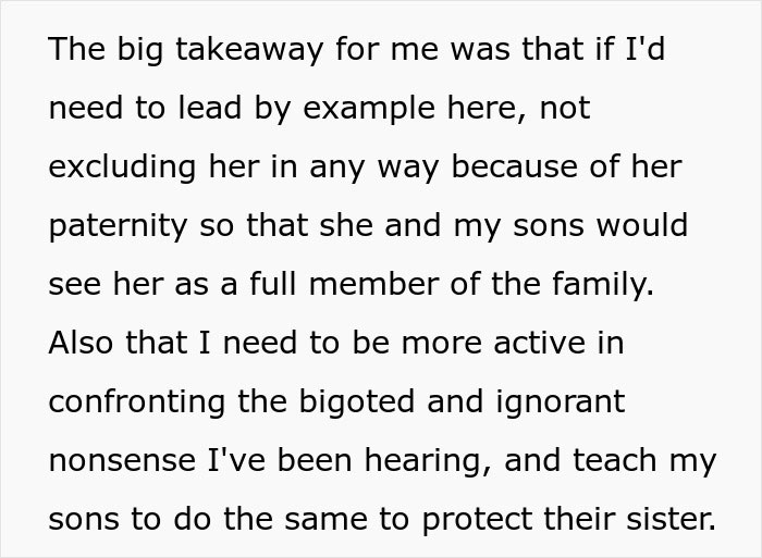 Text about confronting bigotry after wife gives birth to a black child and protecting family unity despite paternity issues.