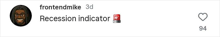 Screenshot of a social media comment referencing recession indicators with an alert emoji, posted by user frontendmike.