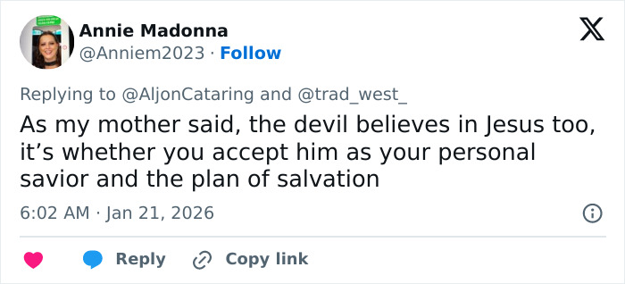 Screenshot of a tweet discussing Jesus and salvation, related to Elon Musk's Jesus comment theories.