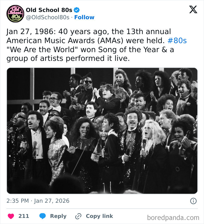 Over 300K people follow this X page celebrating iconic moments and stars of the 80s at the American Music Awards.