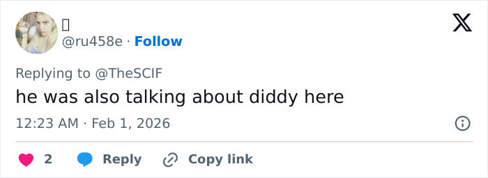 Screenshot of a social media reply discussing a theory linking Justin Bieber to Epstein, referencing the Yummy music video.