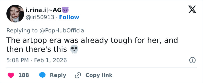 Tweet text about Lady Gaga&rsquo;s artpop era struggles amid Grammy performance and Epstein files stirring public chatter.