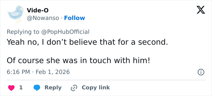 Tweet screenshot showing a user commenting on Lady Gaga's ties with Epstein amid Grammy performance chatter.