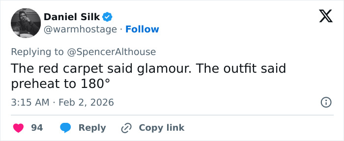 Tweet by Daniel Silk commenting on glamour and outfit heat setting, related to Heidi Klum Grammys dress controversy and backlash.