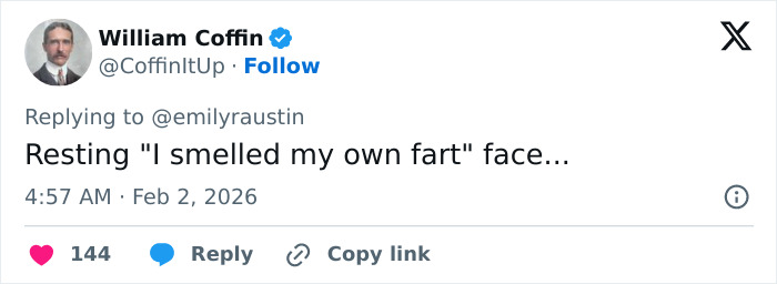 Tweet mocking MAGA influencer Emily Austin's reaction to Billie Eilish's anti-ICE Grammy speech in a sarcastic tone.