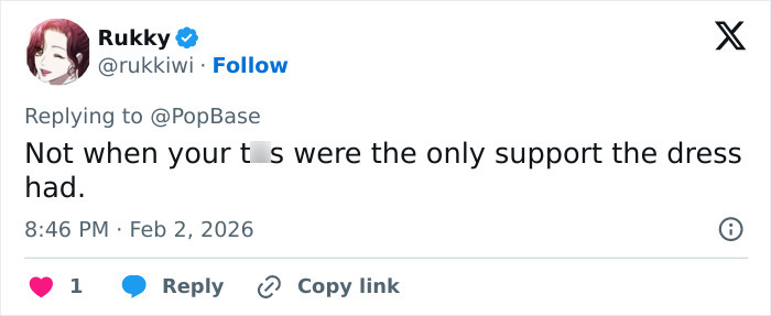 Screenshot of a social media reply discussing support related to Chappell Roan Grammys look controversy.