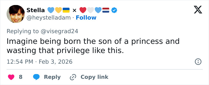Tweet by a user commenting on the son of Norway's crown princess entering plea in court on horrific charges.