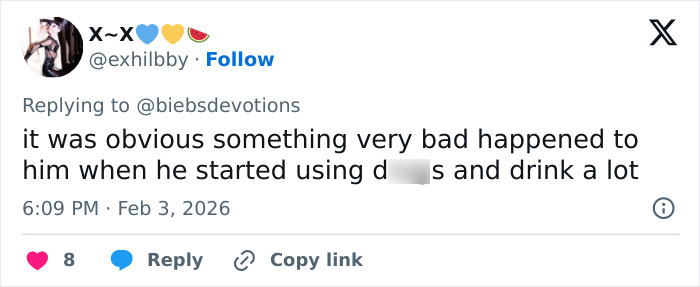 Screenshot of a tweet discussing disturbing theory linking Justin Bieber to Epstein after fans connect Yummy video to an email.