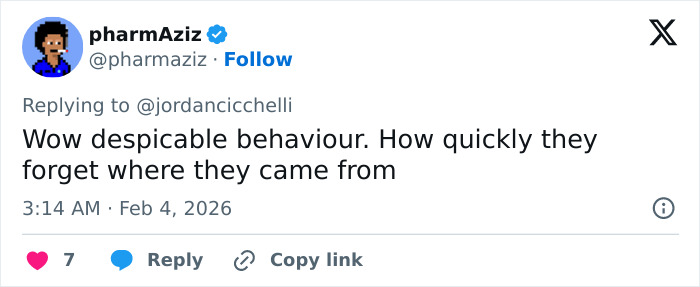 Tweet from pharmAziz criticizing behavior related to Tate McRae's nationality and Team USA Olympics ad controversy.