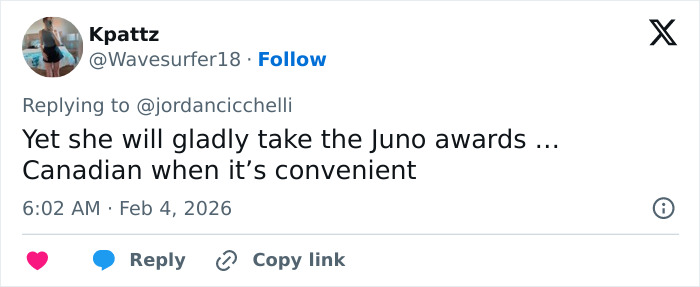 Alt text: Social media comment criticizing Tate McRae's nationality amid Team USA Olympics ad controversy.