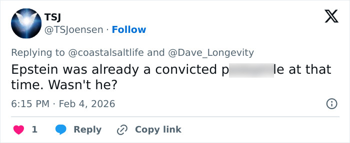 Screenshot of a tweet discussing Epstein&rsquo;s past as a convicted person related to disturbing details about his obsession.
